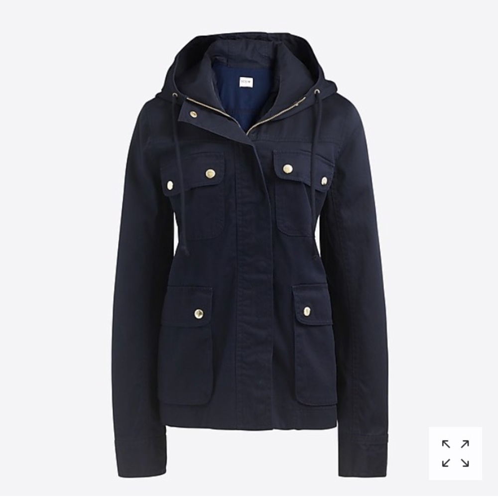 NWOT J CREW RESIN COATED TWILL JACKET WITH HOOD!